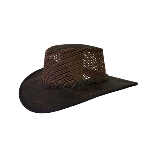 Leather Broad Brim Hats w/Mesh Insert