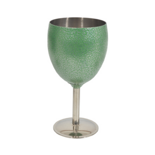 Stainless Steel Wine Goblet Hammertone 300ml Green