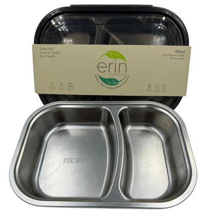 STAINLESS STEEL 2DIV BENTO CONTAINER 900ML OPEN