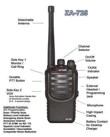 Zartek Two-way Radio Long Range ZA-725 Functions